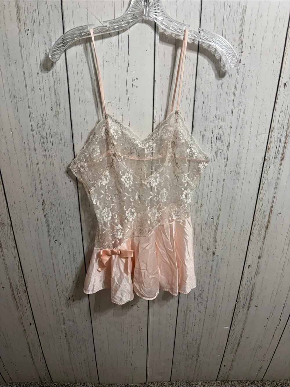 Vintage Pink Lace & Satin Chemise with Bow Accent - Picture 7 of 8